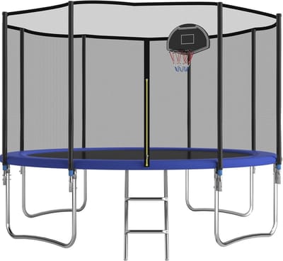 Grote Trampoline Buiten Ø 305/366 cm met Veiligheidsnet, Ladder en Basketbalbord - Blauw