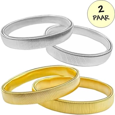 Fako Bijoux Set Van 2 Paar Mouwophouders Goud & Zilver - 4 Stuks - Sleeve Holder - Mouwophouder Dames Heren - 2x Goud - 2x Zilver - 20cm - Metaal