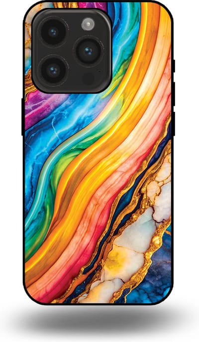 Smartphonica Telefoonhoesje Geschikt voor iPhone 14 Pro met Regenboog Goud Marmer Opdruk - TPU Backcover Case Rainbow Gold Marble Design geschikt voor iPhone 14 Pro