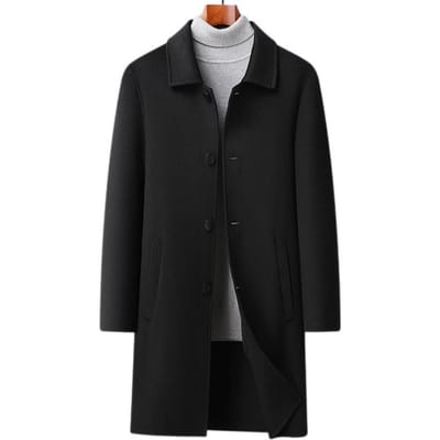 Cashmere Jas Heren Lang Over de knie Business Casual Revers Herfst en Winter Wollen Jas Jas 195