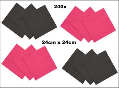 240x Servetten zwart en pink 24cm x 24cm - 3 laags - Cocktail servet diner eten knoeien restaurant BBQ thema feest verjaardag feest WK