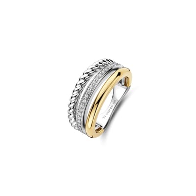TI SENTO Dames Ring - 925 zilver - Zirkonia met geel verguld - Maat 17.75 mm / maat 56 - 12385ZY