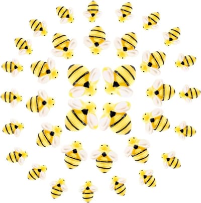 Allecto- Mini Hars Bijen Flatback - Plastic - Tuin Decoraties - Kleine Hommel - DIY Ambachten - Geschikt voor Woondecoratie - Bijen - 50 stuks - Leuke - Verjaardag Thema - Honing - Scrapbooking.