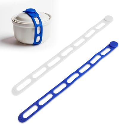 Dailygoods - 2 stuks bevestigingsband voor pannendeksel, hittebestendig, voor middelgrote en grote potten, herbruikbare sluiting, afsluitband, deksel, veiligheidsband, verstelbaar, verdikt en verbeterd