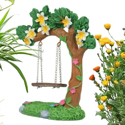 Miniatuur Schommel - Feeëntuin Schommel - Decoratie Creëren - Gedetailleerde Hars Texturen - 115 x 105 cm - Groen