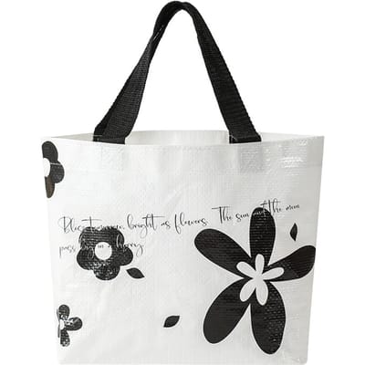 Sac d'épicerie réutilisable avec larges poignées Imperméable Résistant à la saleté Grande capacité Pliable Shopping white
