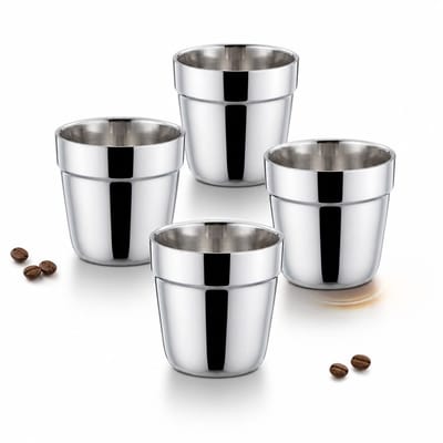 VHV - Espresso Kopjes - Dubbelwandige roestvrijstalen koffiekopjes - set drinkbekers - Voor espresso en koffiebar