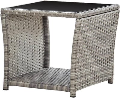Miryx Balkontafel - Koffietafel - Terras Bijzettafel - Tuintafel - Buitentafel - Onderhoudsvriendelijk Glas - 45x45x40 cm - Grijs