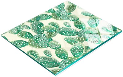Serveerplank van gehard glas met cactusmotief, 60x52 cm