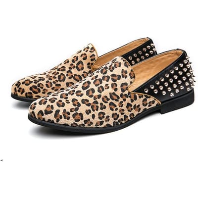 Luipaard Heren Loafer Slip On Designer Klinknagels Stud Schoenen Punk Stijl Heren Mode Schoenen Handgemaakte Mocassins Britse Stijl Club Schoenen 42 beige