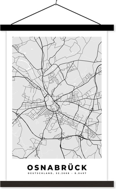 Posterhanger incl. Poster 40x60 cm - Schoolplaat - Osnabrück - Kaart - Stadskaart - Plattegrond - Duitsland - Textielposter - Zwarte latten - Stadskaart