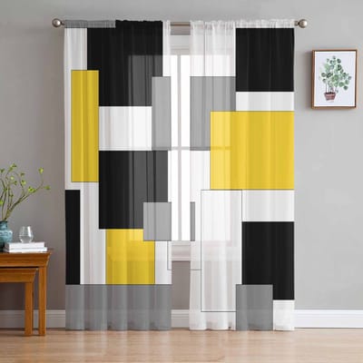 Abstracte Moderne Geometrische Vormen Transparante Gordijnen voor Woonkamerdecoratie Raamgordijnen Keuken Tule Voile Organza Gordijnen W135 x H137cm x1