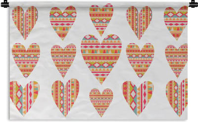 Wandkleed - Wanddoek - Hart - Zuid-Amerika - Patronen - 90x60 cm - Wandtapijt