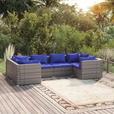 vidaXL - 6-delige - Loungeset - met - kussens - poly - rattan - grijs