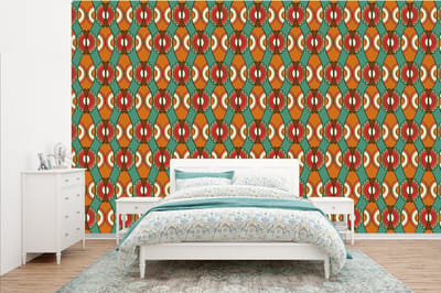 Behang - Fotobehang Design - Retro - Oranje - Abstract - Breedte 385 cm x hoogte 240 cm