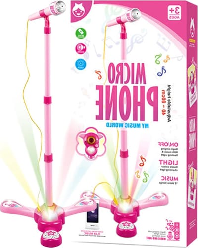 Kinder Microfoon - Karaoke Speelgoed - Muziek Spelletjes - Verstelbare Standaard - 34.5 cm Hoog - Roze