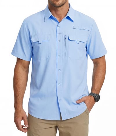 UPF 50+ UV-bescherming shirt met korte mouwen, lichtgewicht, sneldrogend verkoelend outdoor shirt voor wandelen, vissen, reizen, safari