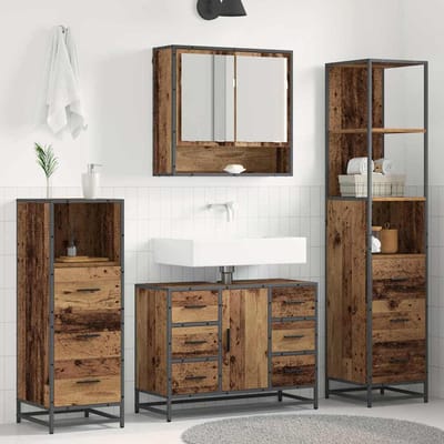 vidaXL - Badkamermeubel - Set - 4 - st - Oud - Hout - 80 - x - 33 - x - 60 - cm - Bewerkt - hout