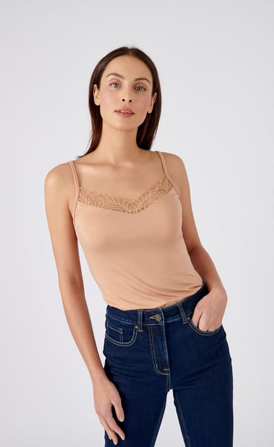 Damart - Onzichtbaar kanten Thermolactyl Sensitive hemdje - Dames - Bruin - 34-36 (XS)