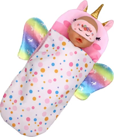 Unicorn Slaapzak “geschikt voor Baby Born” van Regenboog - ook voor Baby poppen en Babyborn pop 36 + 43 cm