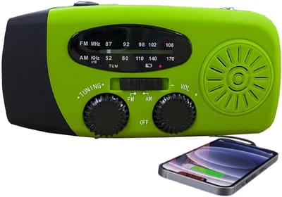 Noodradio - Radio Op Batterijen (Accu) Voor Rampen - Powerbank 2000 Mah - USB-C Kabel - Radio Opwindbaar - Noodradio Solar Opwindbaar - Draagbare Noodradio - Noodpakket - Zaklamp - Solar Opwindbaar - Sos Alarm - Kunststof - Groen