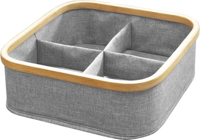 CALICOSY - Grijze mand bestaande uit 4 compartimenten in bamboe 29x29x9cm