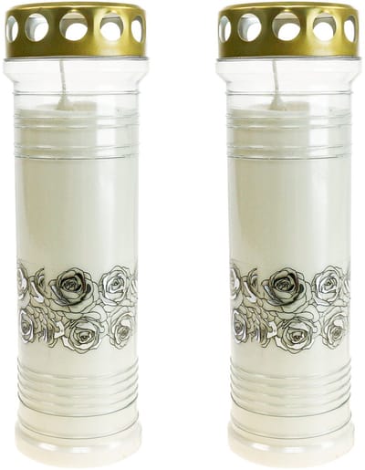Grafkaarsen rozen wit rouwlicht Ø7cm H23,5cm 100h 2st, 2 Stück