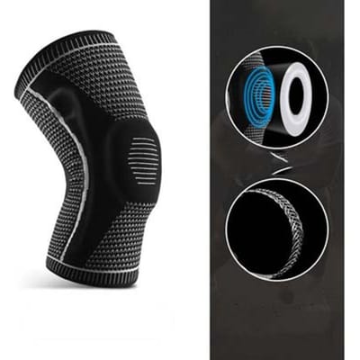 Siliconen volledige kniebeschermers met patella mediale ondersteuning Directe verkoop Compressiebescherming Sportpad Hardloopbasketbal M【50-65kg】 zwart