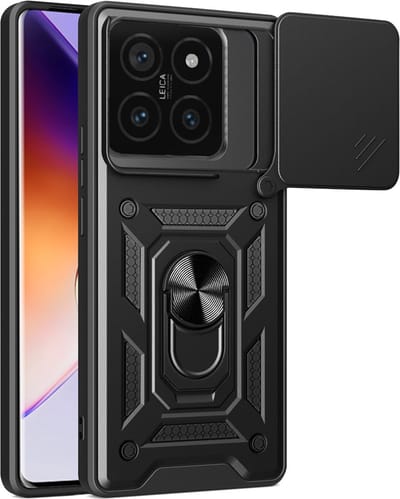MobyDefend Hoesje - Geschikt voor Xiaomi 14T Pro - Pantsercase Met Draaibare Ring - Zwart