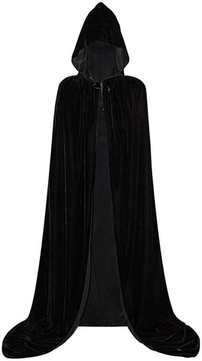 JustValue - Zwarte mantel met capuchon - 150 cm - Verkleedcape voor volwassenen - Halloween