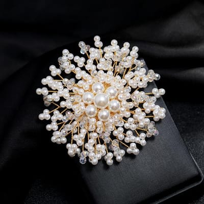 Shmik Fashion Luxe Parel Bloem Broches Voor Vrouwen Elegante Exquise Badges Kristal Kleding Sieraden Bruiloft Feest Broche Pin white