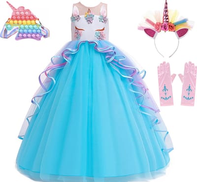 Het Betere Merk Unicorn - Prinsessenjurk meisje - Fidget toys - maat 98/104 (100) - Eenhoorn jurk inclusief diadeem - speelgoed meisjes