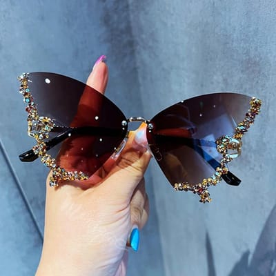 Luxe Diamanten Vlinder Zonnebril Dames Merk Y2K Vintage Randloos Oversized Zonnebril Dames Brillen bruin