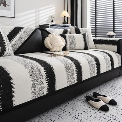Nieuwe Chenille Bankhoezen Zwart Wit Gestreepte Bankkussen Woondecoratie Fauteuil Handdoek Meubel Zitkussen Bankmat voor Woonkamer 70x70cm 1pcs