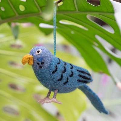 Grasparkiet Blauw Vogel Vilt - Homedeco Hanger - 15x8cm - Fairtrade