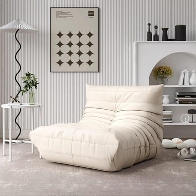 Lounge Stoel - Zitzak Bank - Ontspannen Lezen - Krasbestendig Leer - 90x95x75cm - Wit