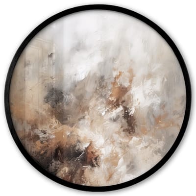 Poster in lijst Rond - Fotolijst 40x40 cm - Posters - Verf - Abstract - Beige - Kunst - Ronde posterlijst zwart - Decoratie - Wanddecoratie woonkamer - Muurdecoratie slaapkamer
