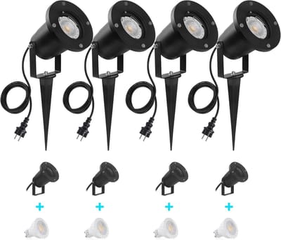 Tuinverlichting - Buitenlamp - Set van 4 - LED-tuinspots - Spotlicht - Gazonspot - IP65 - Waterdicht - 800 lumen - 7W - 2m Kabel - met Stekker - voor Tuin - Buiten - Zwart
