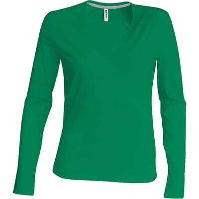 Kariban Dames t-shirt V-hals lange mouwen K382 - Kelly Green - S