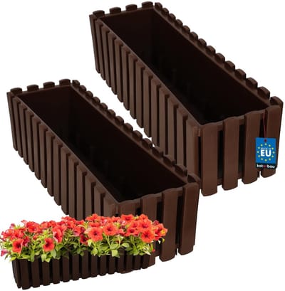 KOTARBAU® 2 st Balkonbak, Bloembak voor Balkon, Kunststof Balkonbak, 58 x 18 x 16 cm, Bruin, Balkon Plantenbak, Rechthoekig, Weerbestendige Plantenbak