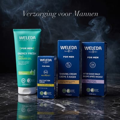 Weleda Men Verzorgingsset in Transparant Tasje – Compleet en Natuurlijk Verzorgingspakket: showergel 3in1- serum 30ml; shaving cream en aftershave balm
