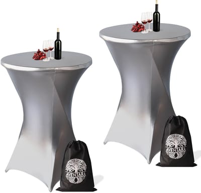 Statafelrok Zilver x 2 – ∅80-85 x 110 cm met Opbergtas – Statafelhoes Stretch Stof – Kras- en Vouwvrije Statafel Rok Extra Dik – Zilveren Sta Tafelrok 2 Stuks – Rode Statafelhoezen Voor Horeca, Evenementen, Feest, Bruiloft en Partijen