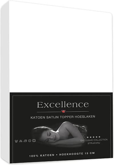 Excellence Katoen Satijn Topper Hoeslaken 200x210cm + 15cm - Wit