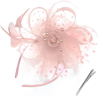 Elegante Dusty Pink Fascinator voor Dames, Feestelijke Haaraccessoire voor Bruiloften, Tuinfeesten en Races met Clip en Veertjes