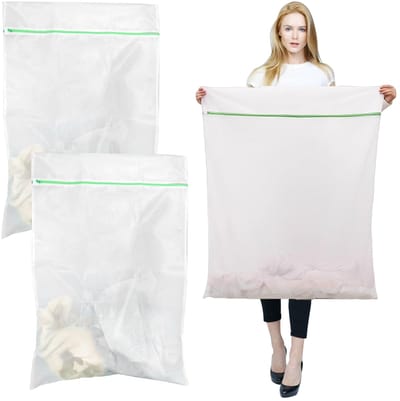 SnelShoppen - 2 Stuks Grote Waszakken 60 x 90 cm, Herbruikbare Wasnetten voor Wasmachine, Fijne Mesh Waszak met Rits voor Kleding, Dekens, Kussens en