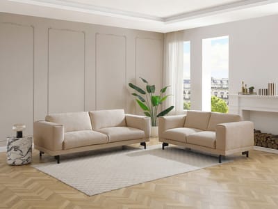 Vente-unique Driezits- en tweezitsbanken in beige chenille stof DEMBOLA