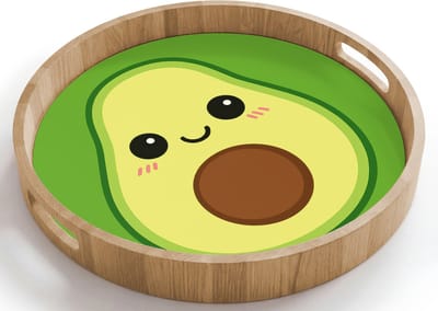 Dienblad rond 40x40 cm - Schootdienblad hout - Avocado - Groen - Speels - Borrelplank rechthoek - Plateau houten dienbladen