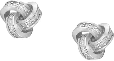 EAR IT UP - Oorbellen - Knoop - Knopen - Infinity - Push back oorknopjes - Gerhodineerd zilver - Zirkonia - Pavézetting - 8 x 9 mm - 1 paar