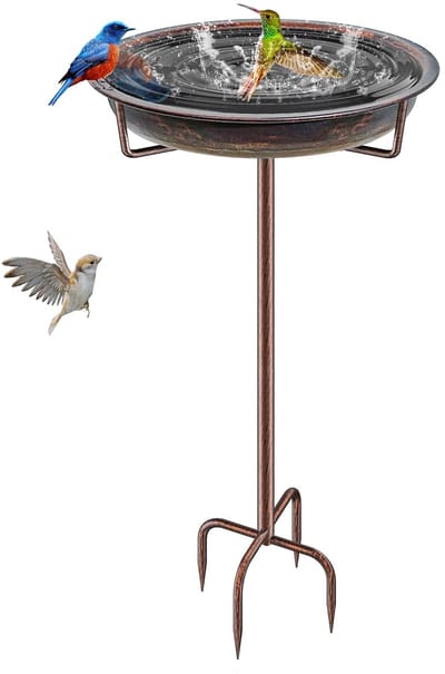 vogelbad voor buiten tuin vogelbad kom, 91,9 cm hoogte vrijstaande vogelvoeders voor buiten met 4 tanden basisstaak, staande vogelvoeders voor tuin gazon decor (retro koper)