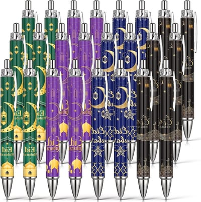 24 Eid Mubarak Pennen voor Ramadan Geschenken - Eid al-Fitr Balpen met Arabische en Islamitische Motieven, Perfect voor Goodiebags en Herbruikbare Vullingen